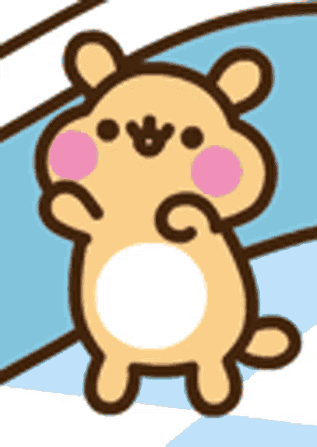 a cartoon hamster with pink cheeks is standing on a blue background