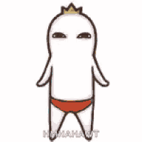 a cartoon character with a crown on his head is wearing a red bikini .