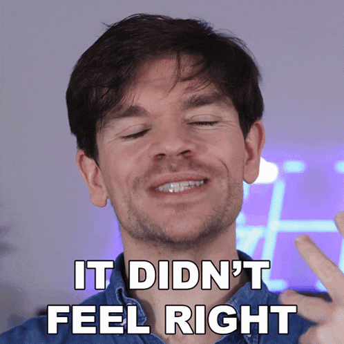 a man says it did n't feel right in front of a purple background