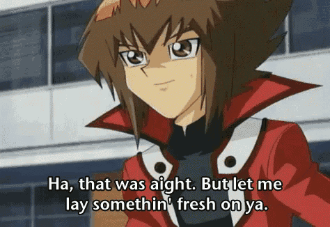 a cartoon character with the words " ha that was aight but let me lay somethin ' fresh on ya "