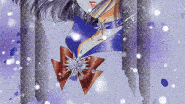 a drawing of a girl in a blue and red uniform