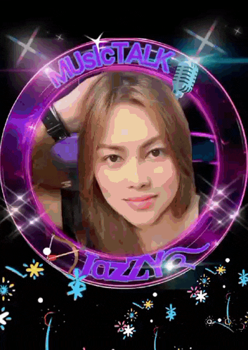 a picture of a woman in a purple circle with the words music talk jazz on it
