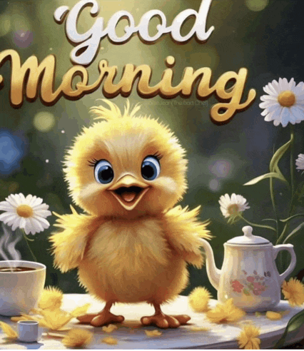 a picture of a chick with the words good morning