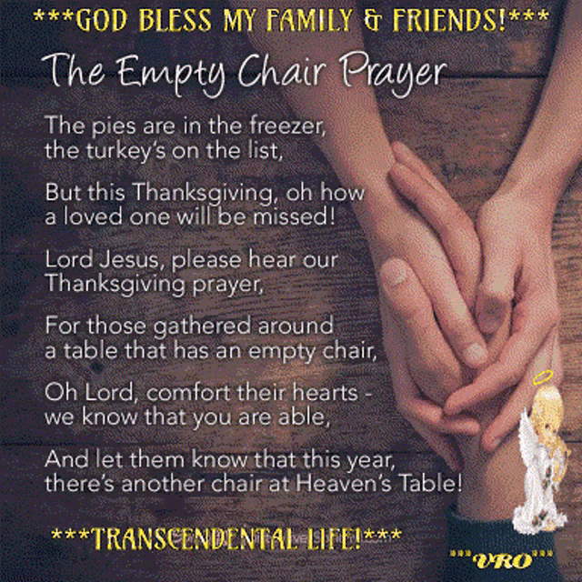 a prayer for the empty chair is written on a wooden background