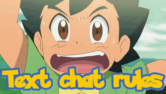 a cartoon of a boy with the words text chat rules below him
