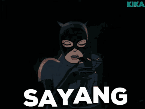 a cartoon of a woman in a catwoman costume with the word sayang written below her