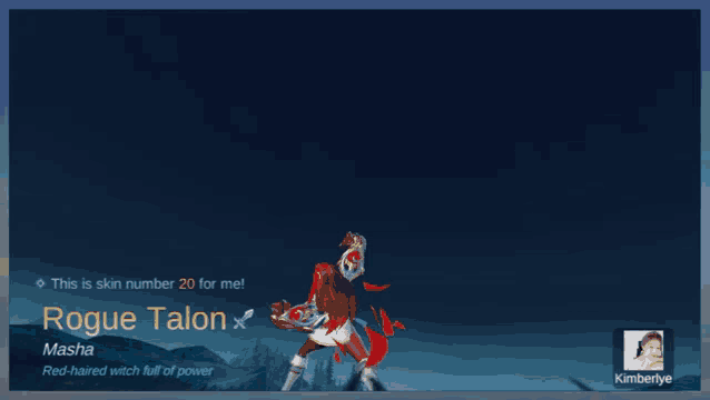 a video game character named rogue talon has a skin number 20
