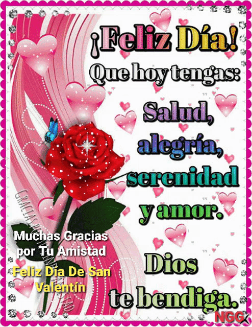 a spanish greeting card with a red rose and hearts