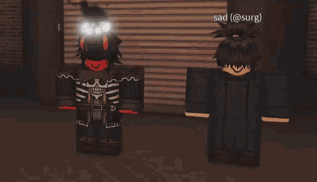 two roblox characters are standing next to each other and one of them has the name sad @surg