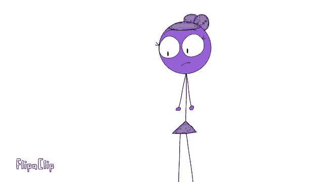 a cartoon character with a big purple belly and a bun on her head