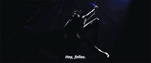 a silhouette of a person with the words hey fellas on the bottom