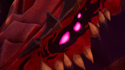 a close up of a dragon 's mouth and teeth with a pink light coming out of it