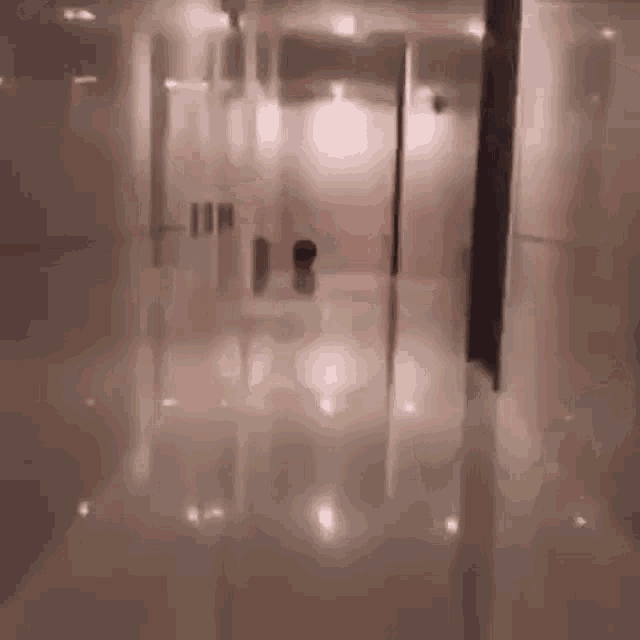 a blurred image of a hallway with a toilet in the middle of it .