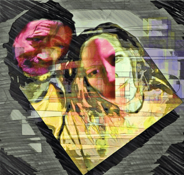a painting of a man and woman in a heart shaped frame