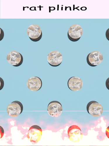 a blue background with a bunch of skulls and the words " rat plinko "