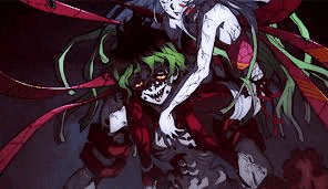 a man and a woman are standing next to each other in a dark room in a cartoon .