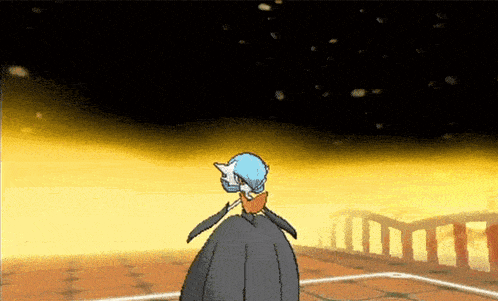 a cartoon of a penguin with a blue head and a black body