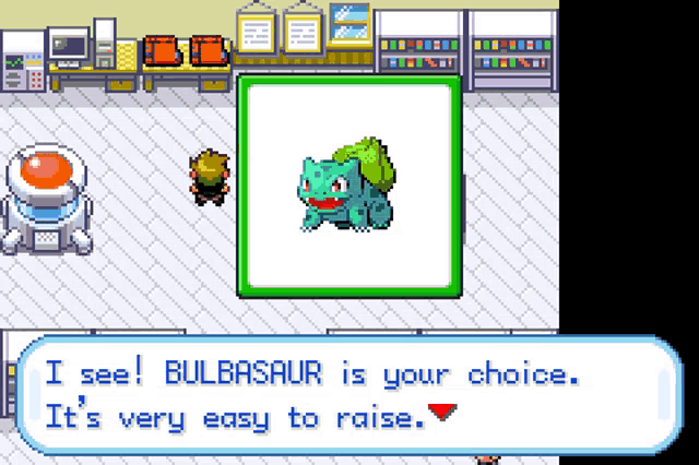 a screenshot of a video game where bulbasaur is your choice