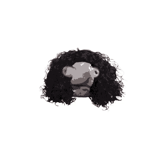 a wig with curly hair and a fake nose is against a white background