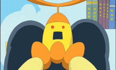 a cartoon character with a surprised look on its face