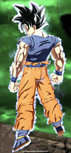 a drawing of a cartoon character with white hair and orange pants