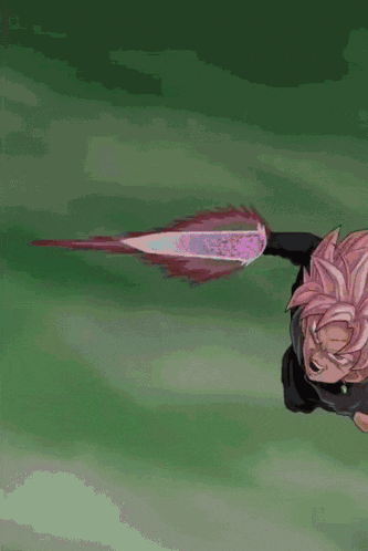 a cartoon character with pink hair and a sword in his hand