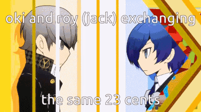 a cartoon of oki and roy exchange 23 cents