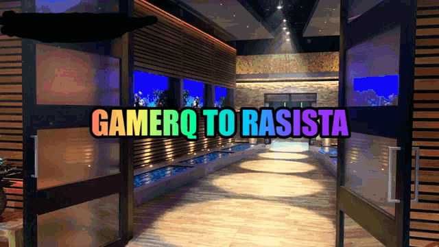 a hallway with a sign that says gamerq to rasiata
