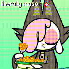 a cartoon of a cat eating a plate of food with the words literally mason below it