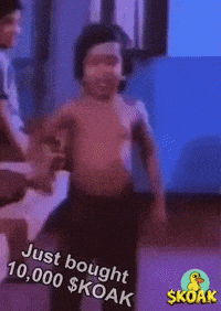 a shirtless child is standing in front of a sign that says just bought 10,000 $ koak