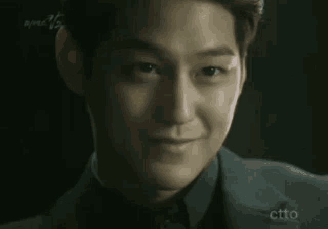 a close up of a man 's face with ctto written on the bottom right