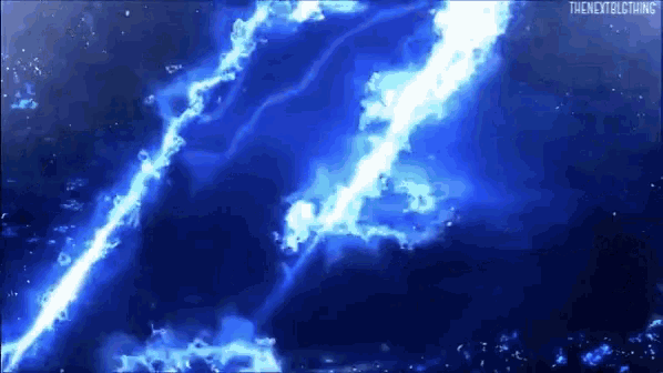 a blue background with a lightning bolt in the sky