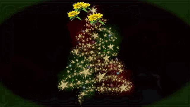 a picture of a christmas tree with red roses and the letter s on the bottom