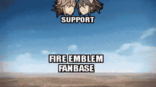 a picture of two anime characters with the words support fire emblem fanbase on it