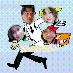 a cartoon of a man carrying three women with their faces on his arms