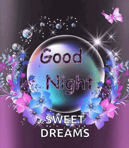a good night sweet dreams greeting card with flowers and a butterfly