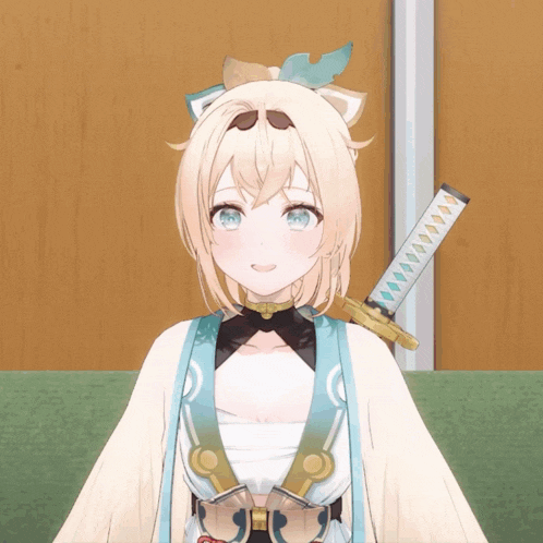 a cartoon character with a sword in her right hand