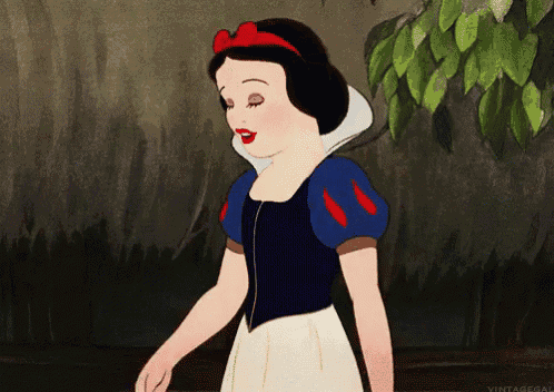 a snow white cartoon character with a red bow on her head