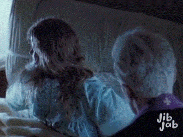 jib jab is written on the bottom of a picture of a woman and a ghost