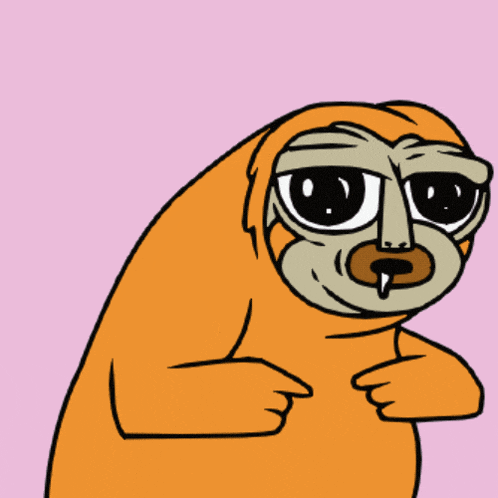 a cartoon of a sloth with three red hearts behind it