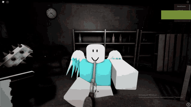 a screenshot of a video game shows a blue cube in the middle of the room