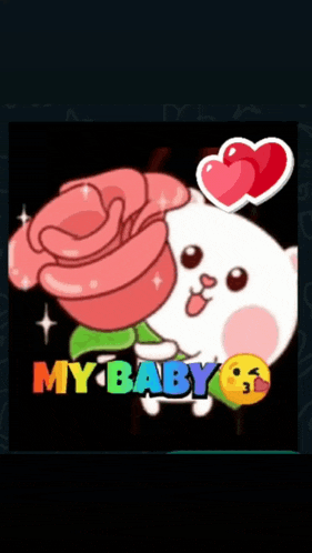 a sticker of a cat holding a rose with the words my baby on it