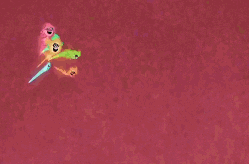 a cartoon character is flying through the air with a bunch of ghosts behind him .