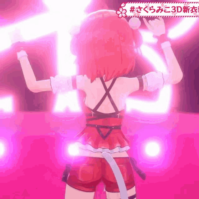 a girl in a red top and shorts is dancing on a stage