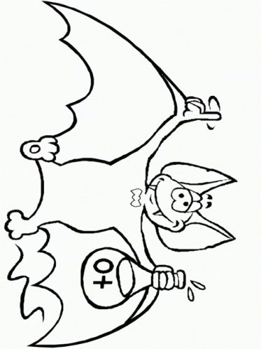 a black and white drawing of a bat with a female symbol on its back