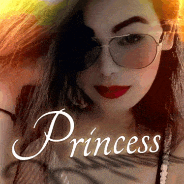 a woman wearing glasses and red lipstick with the word princess above her