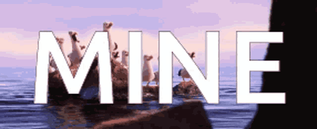 the word mine is displayed on a screen