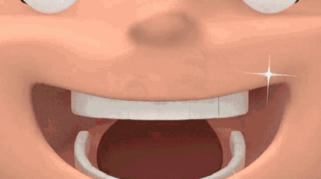a close up of a cartoon character 's face with a smile