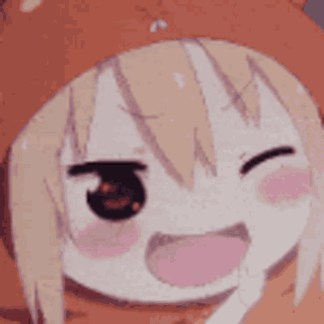 a close up of a cartoon character 's face with a bear hood on .