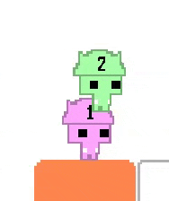 a pixel art of three skulls stacked on top of each other on a table .